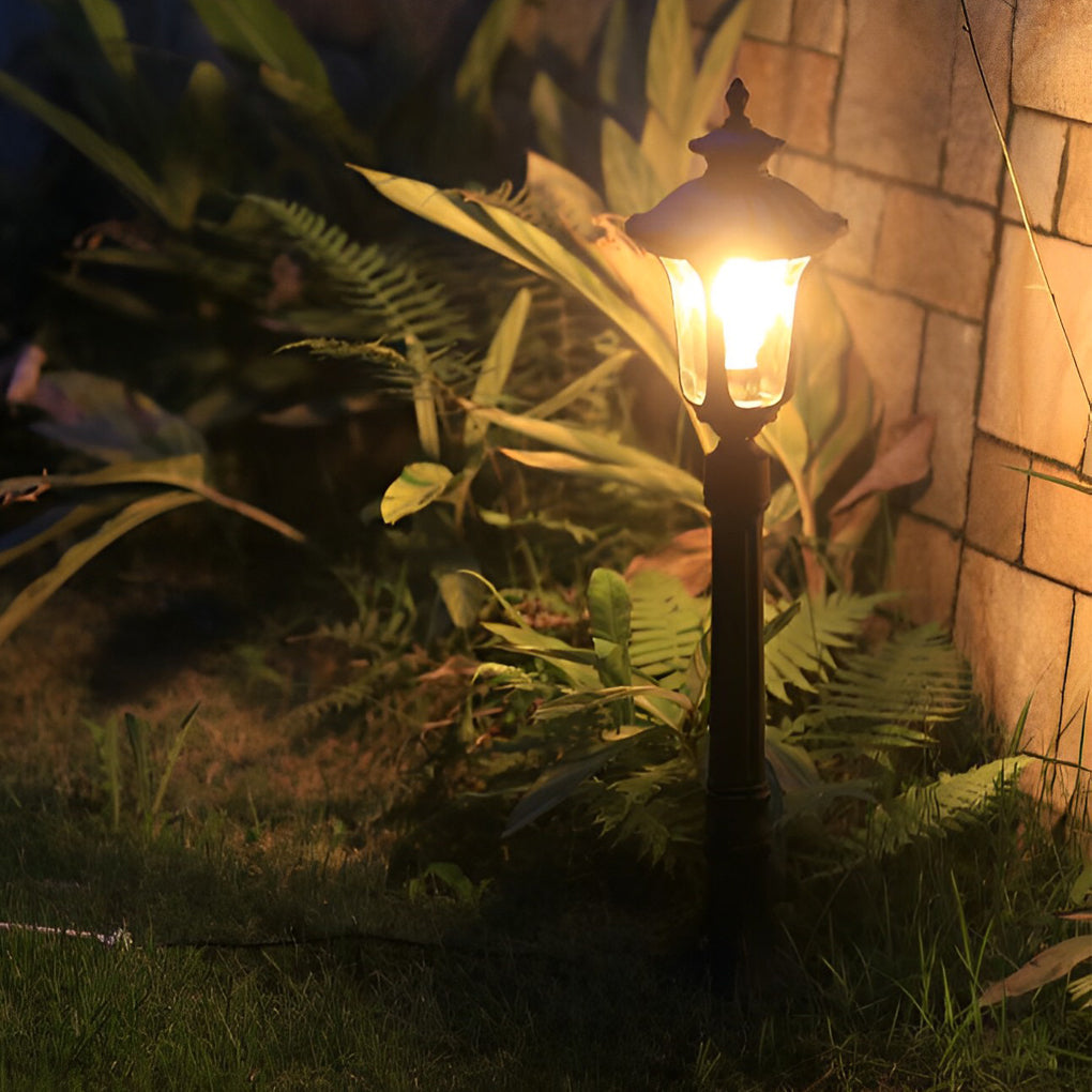 Vintage Outdoor Post Light — Die-Cast Aluminum, Black, Water Glass Lens, LED, 7" × 31"