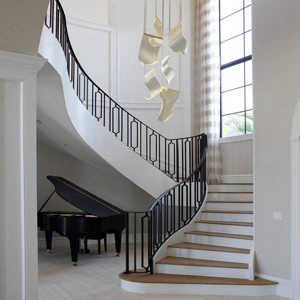 Irregular Curl Acrylic LED Chandelier — Gold, Stainless Steel & Aluminum, 6- to 28-Light, Stepless Dimming, 3000K–6000K