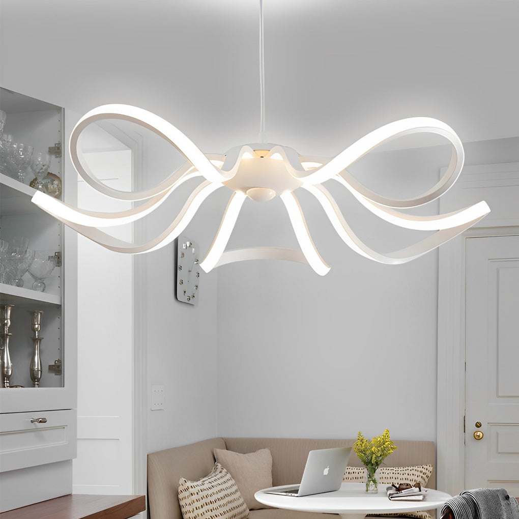 Curved Flower Petal Modern Chandelier — Aluminum & Acrylic, 22", 56W/60W LED, Stepless Dimming, White