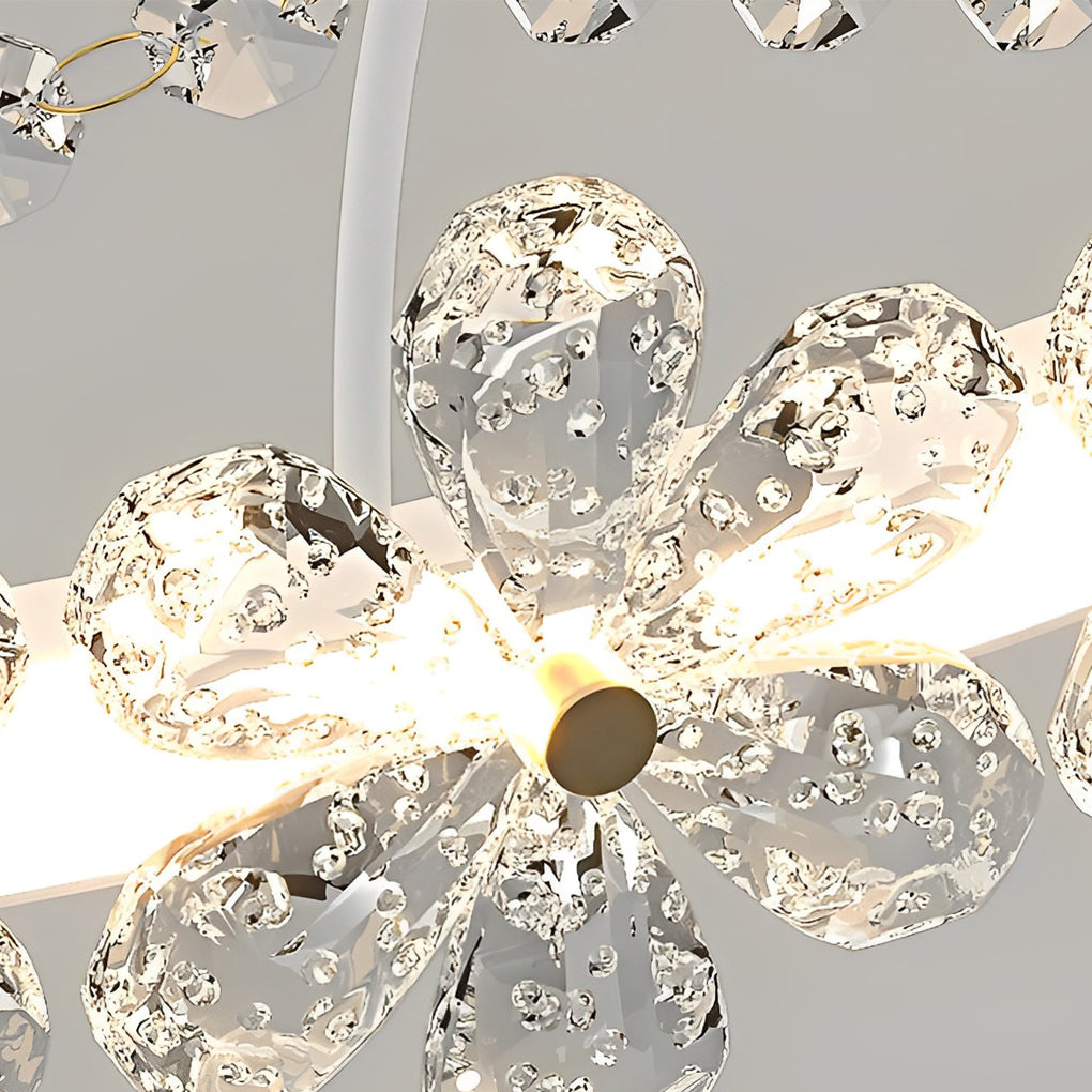 Flower Crown Crystal Glass Chandelier — Iron, Three-Step Dimming, 24", 70W