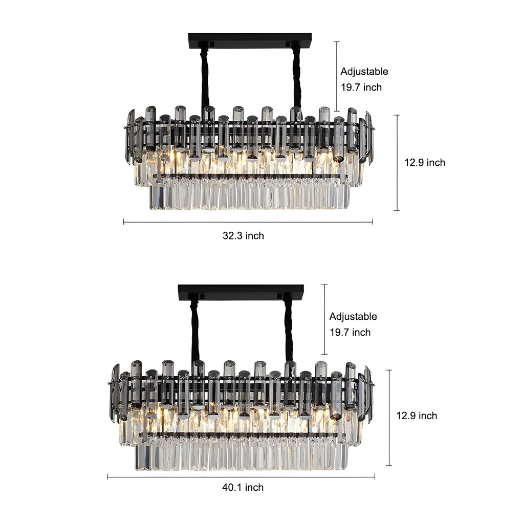 Postmodern Rectangular Crystal Chandelier — Iron and Crystal, Three-Step Dimming LED, E14, 3000K/4500K/6000K