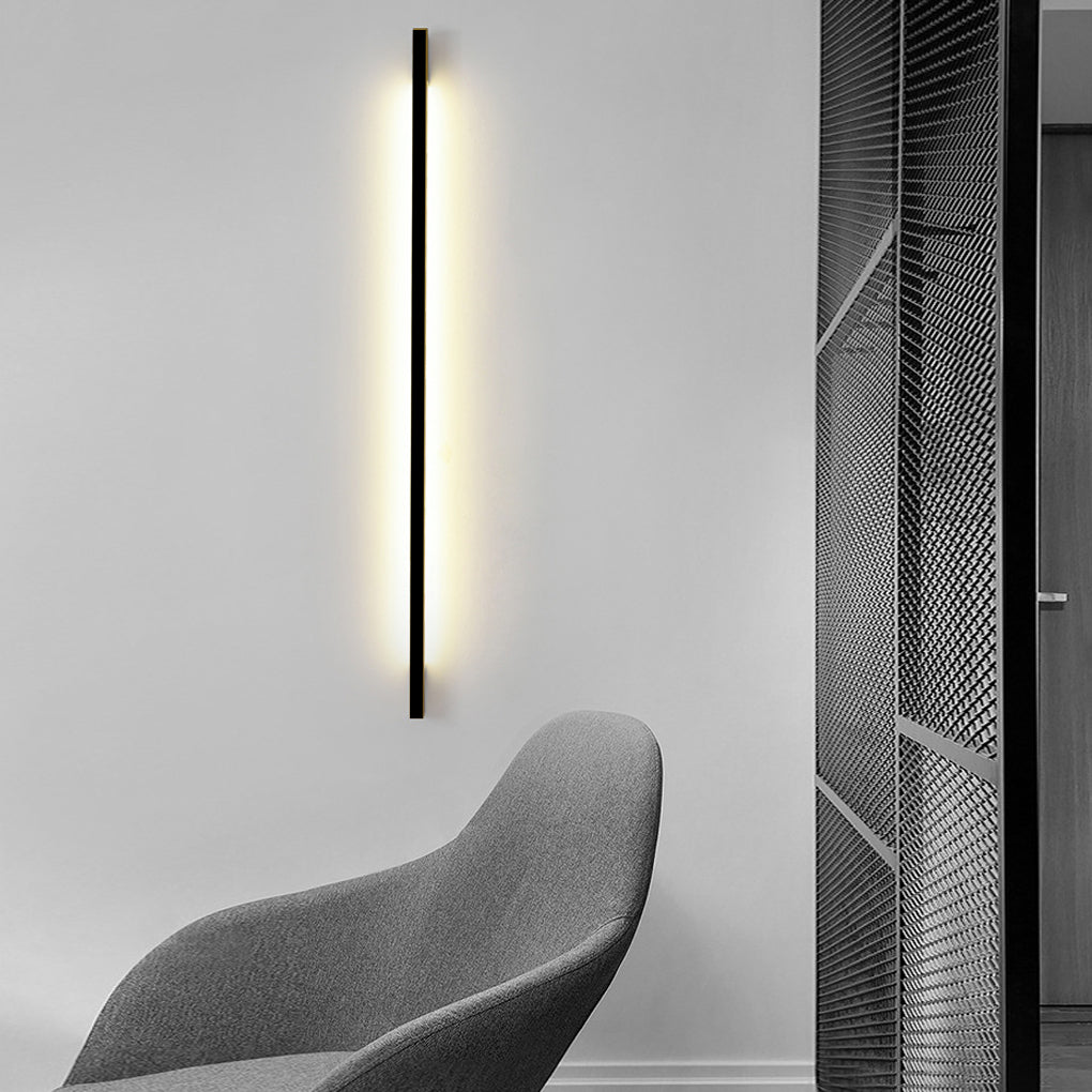 Postmodern Minimalist Strip Linear Wall Sconce — Black Iron, Three-Step Dimming LED, Horizontal or Vertical Mount