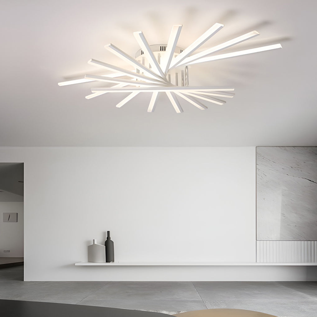 Modern Minimalist Strip LED Semi-Flush Chandelier — Iron and Acrylic, White, Stepless Dimming, Remote Control, 7- or 9-Light