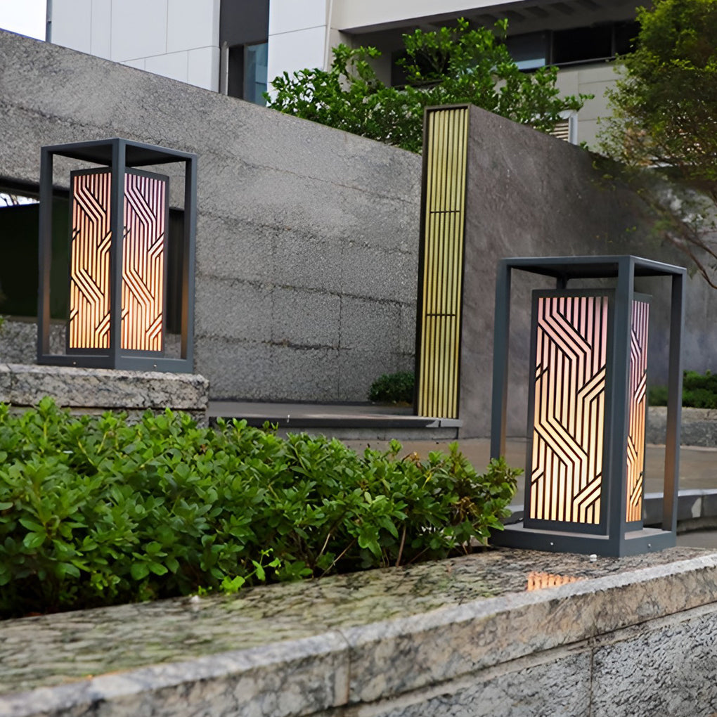 Retro Cuboid Outdoor Pathway Bollard Lantern — Stainless Steel, Gray, LED, IP54, 3000K Warm White, 10"×10"×20"