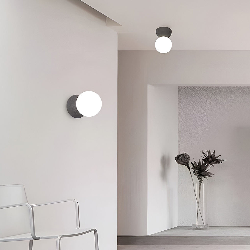 Modern Minimalist Cement Pendant Light or Wall Sconce — Black & White, LED, 4.7" Diameter