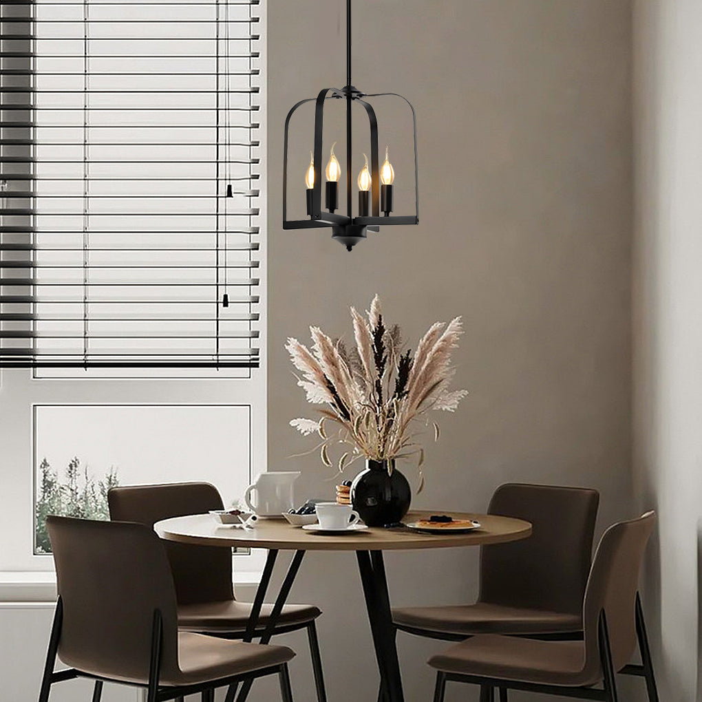 Industrial Iron Cage Chandelier — Black Iron, 1-Light or 4-Light, Hardwired
