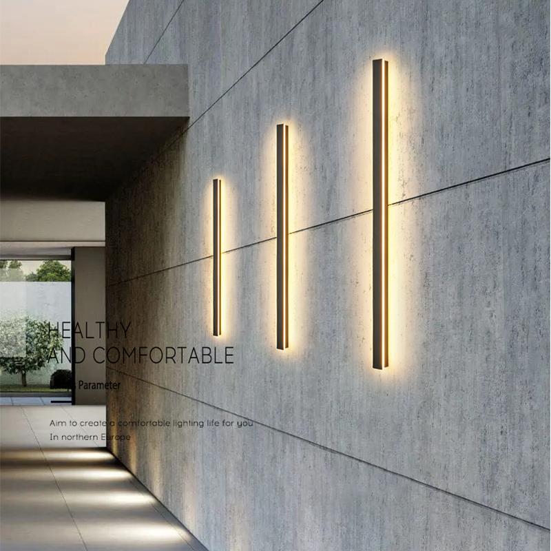 Linear Outdoor Wall Sconce — Black Metal, LED, IP65 Weatherproof, 20W–40W, Warm White 3200K