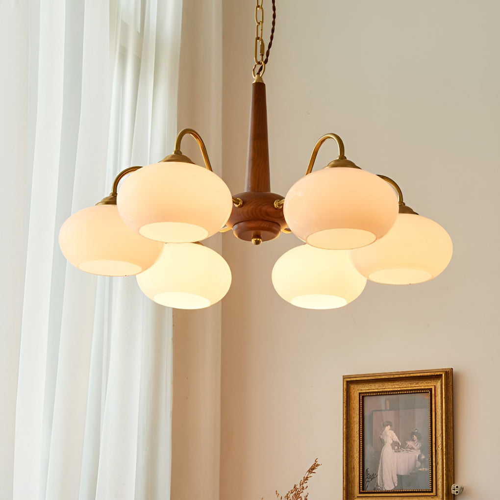 Modern Farmhouse Chandelier — Glass, Wood and Metal, E27, 4-Light or 6-Light