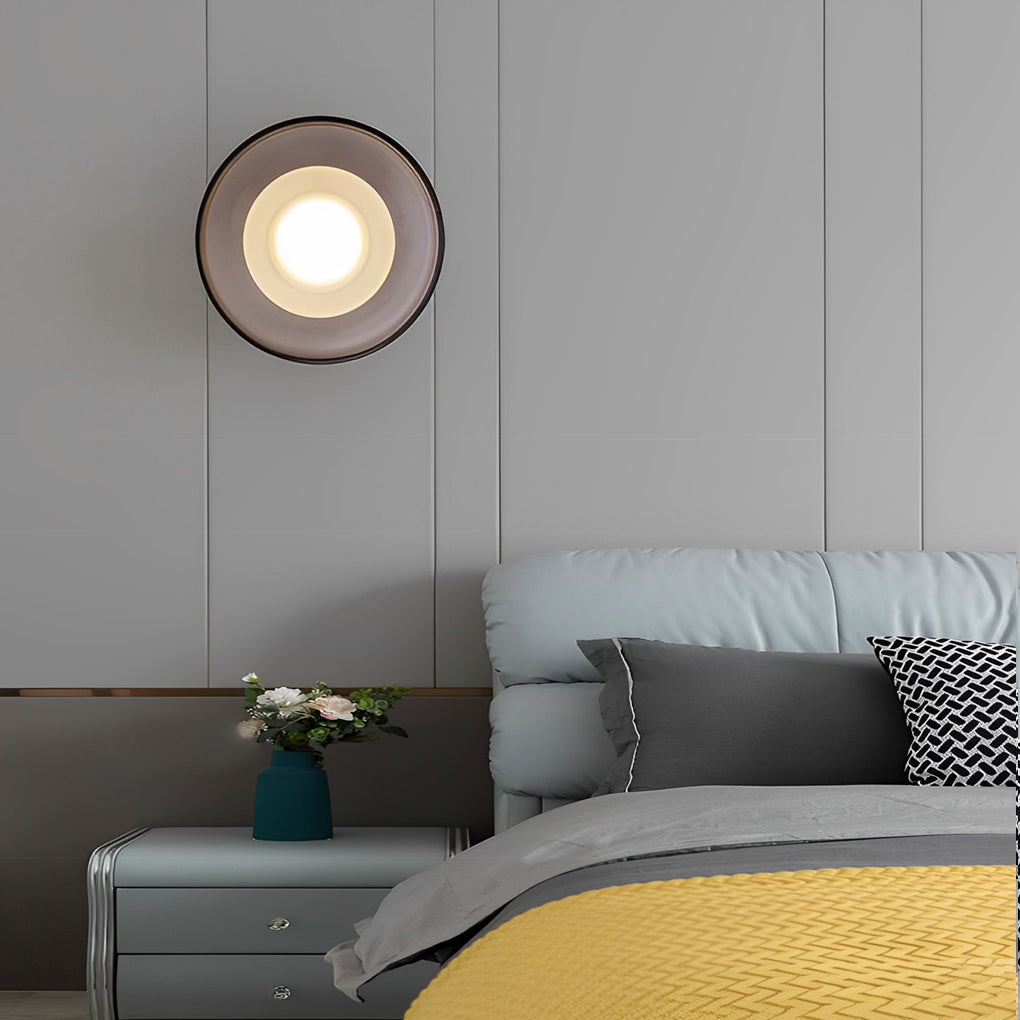 Postmodern Round Glass Wall Sconce — Smoke Gray or Clear, LED, 3000K, 9" Diameter
