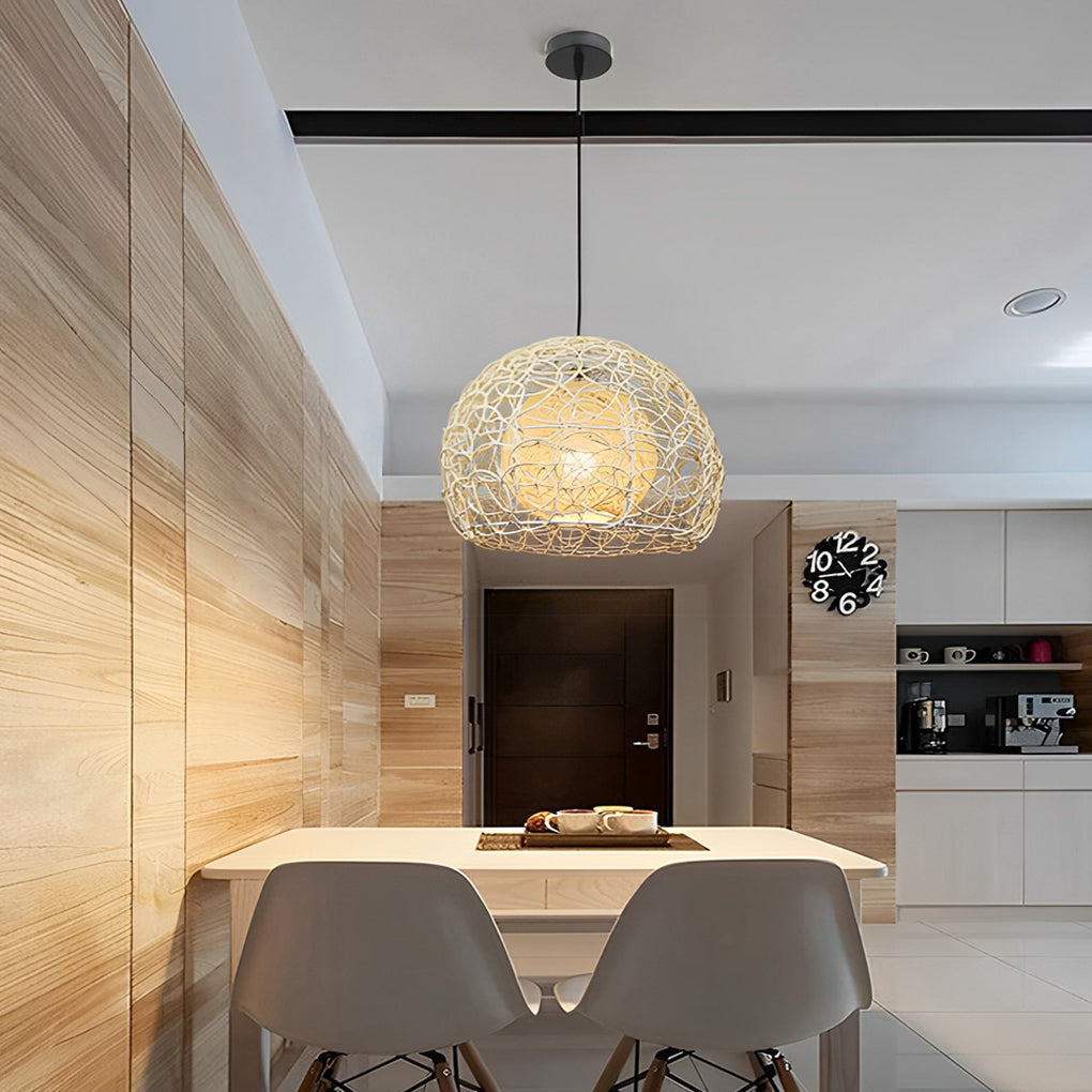 Double-Layer Round Rattan Ball Pendant — Modern Farmhouse, E27, 12"/16"/20", 59" Adjustable Wire