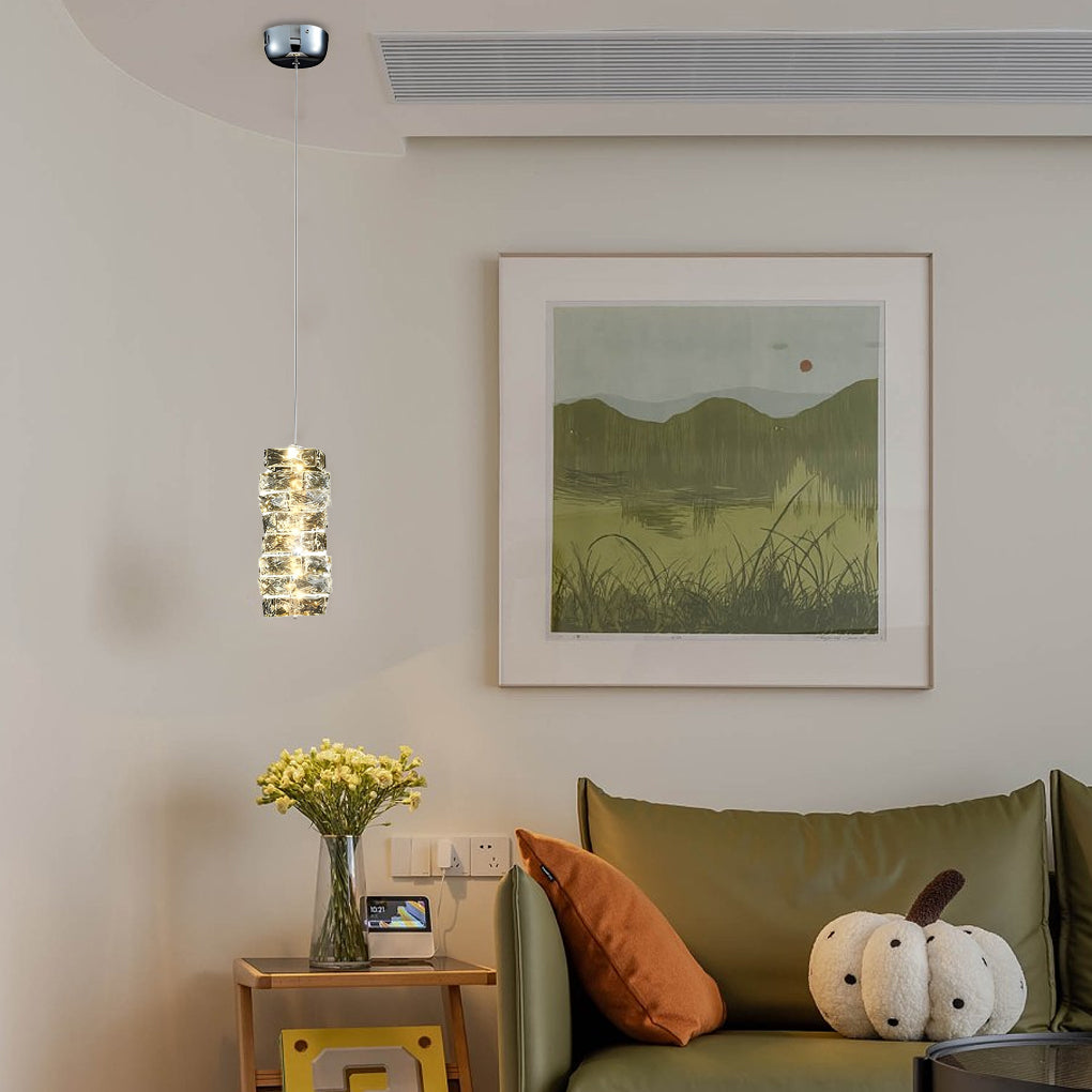 Postmodern Crystal and Metal Mini Pendant — Chrome or Gold, Three-Step LED Dimming, 4W–18W