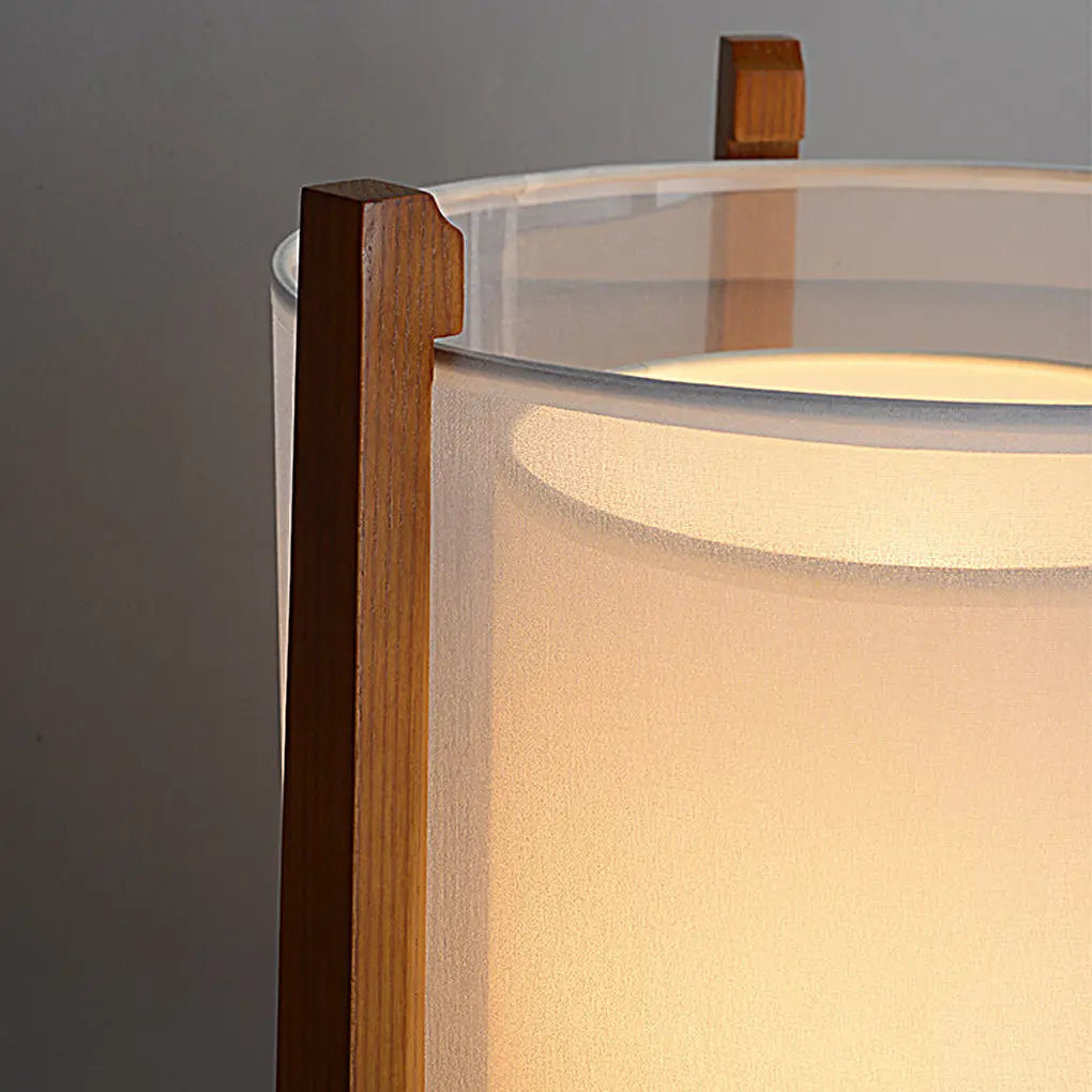 Double-Shaded LED Floor Lamp in Rustic Japanese Style with Wood Stand Luxe