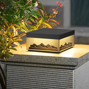 Mountain Scenery Solar Fence Post Light — Black Steel, LED, Waterproof