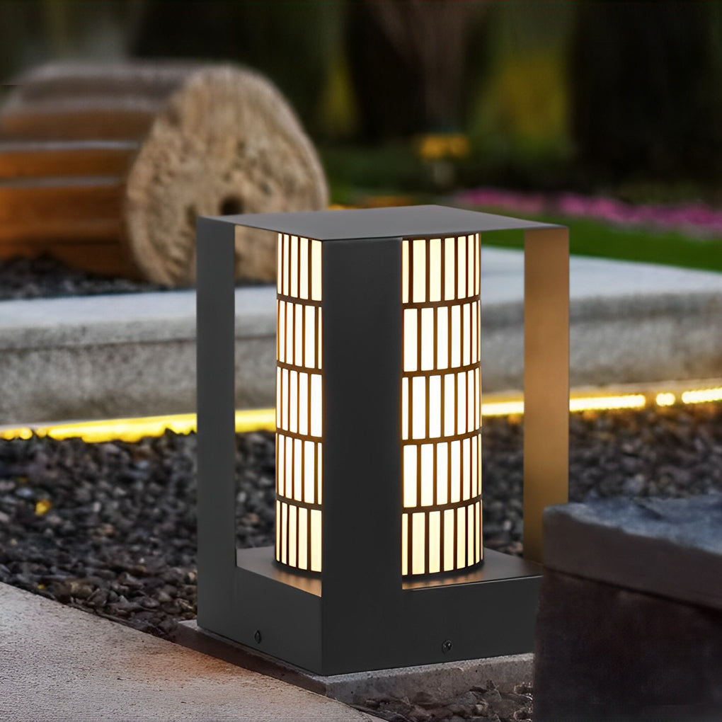 Black Waterproof Outdoor LED Lantern with Four-Panel Design and Lattice Pattern