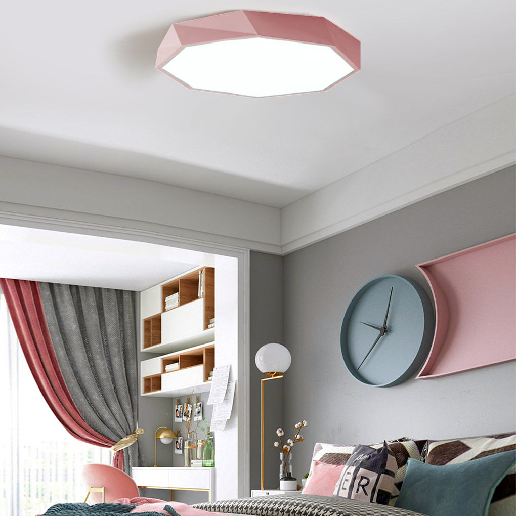 Geometric LED Flush-Mount Ceiling Light — Metal & PVC, 20W, Dimmable with Remote, 3000K–6000K, 20" Diameter