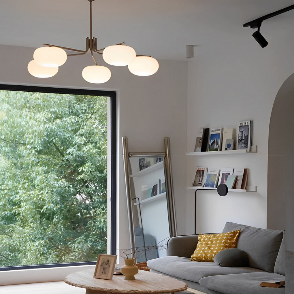5-Light Modern Chandelier — Glass Shades, Metal, Three-Step Dimming LED, 3000K/4500K/6000K, 39" Diameter