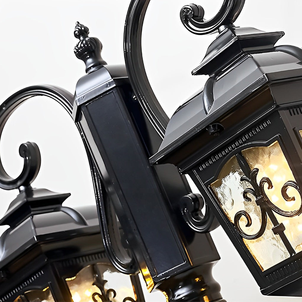 2-Light Retro Outdoor Post Light — Die-Cast Aluminum and Glass, Bronze/Black, E27, IP65, Hardwired, 21.7" W × 116.1" H