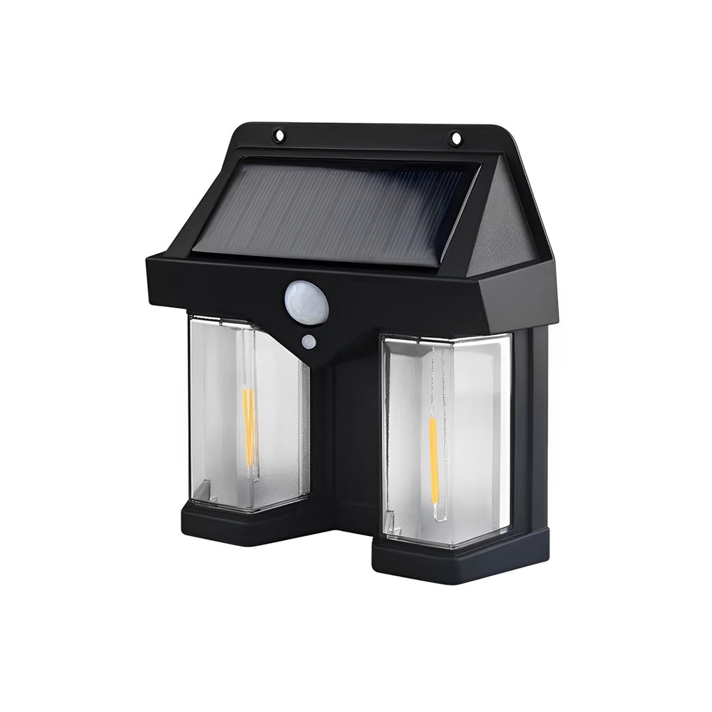 Solar Outdoor Wall Lantern — ABS, Tungsten Bulb, Dusk-to-Dawn Motion Sensor, 3-Mode, IP65, Black or White
