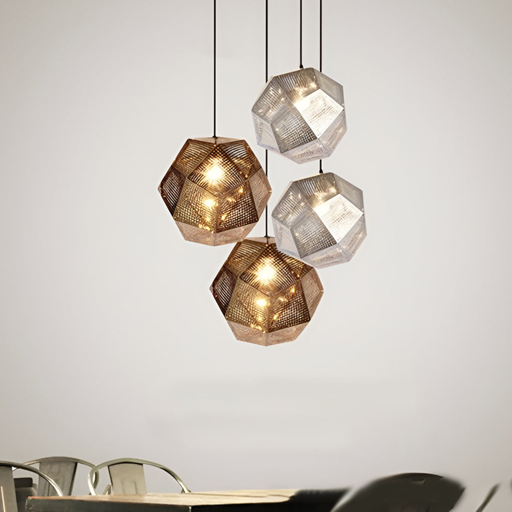 Postmodern Geometric Round Pendant Chandelier — Electroplated Stainless Steel, Hollow Pattern, Silver / Gold / Rose Gold