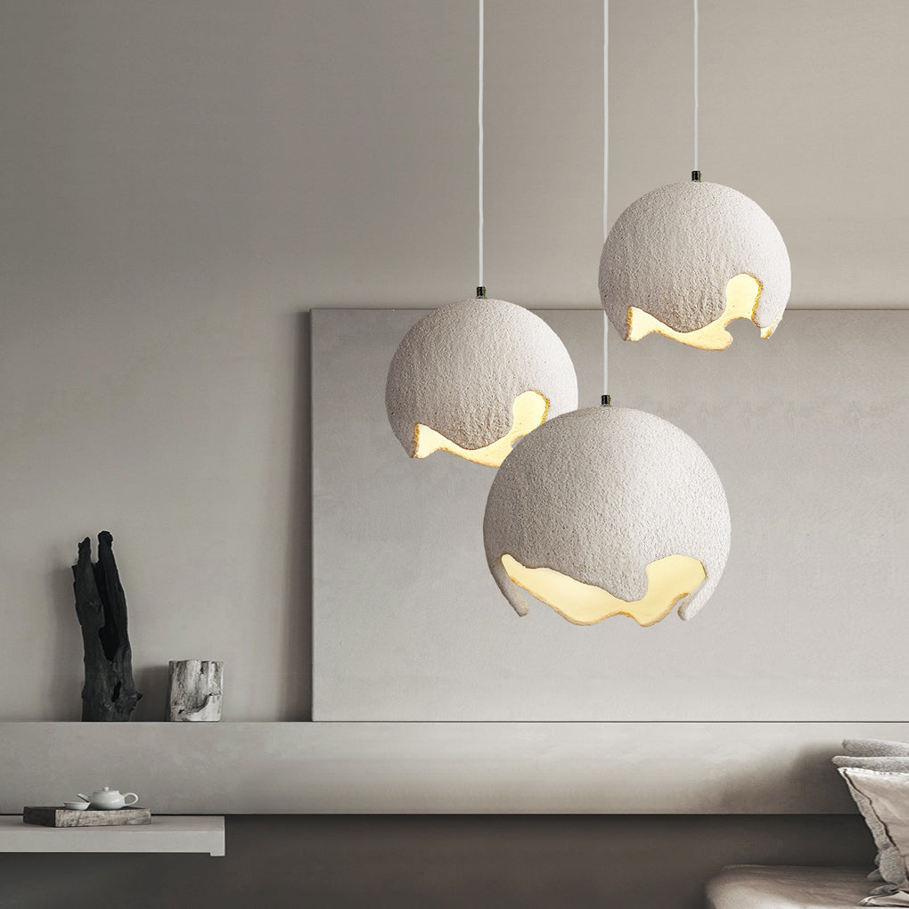 Irregular Ball Pendant Chandelier — Resin and Iron, Creamy White, E27, 3000K Warm White, Adjustable 59" Cord