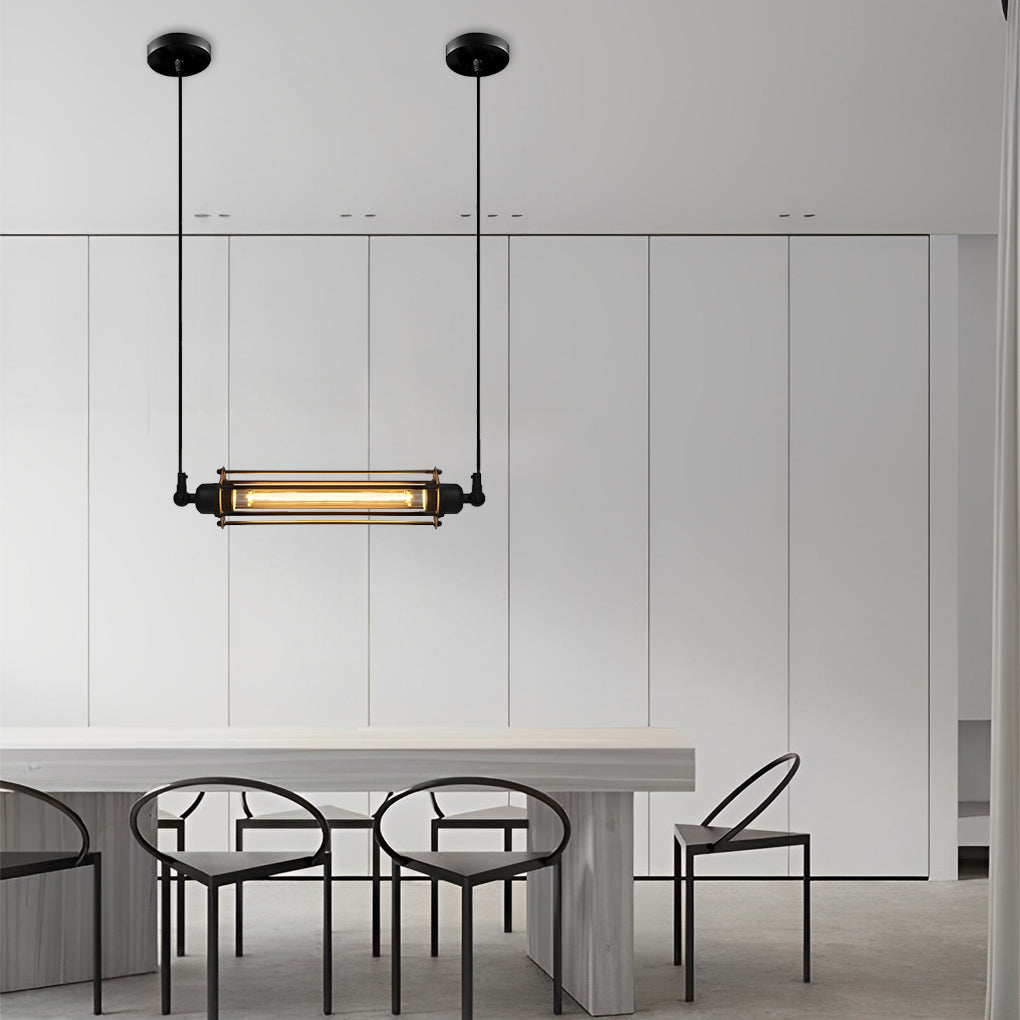Industrial Rustic Pendant Light — Black Iron, 8W LED, Vertical or Horizontal