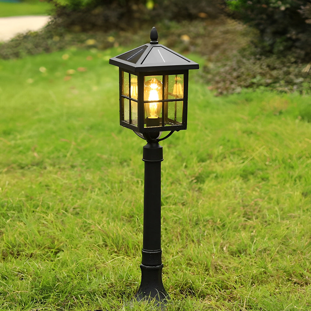 Retro Pavilion-Inspired Outdoor Post Light — Die-Cast Aluminum, Black, E27, Solar / Hardwired, IP23