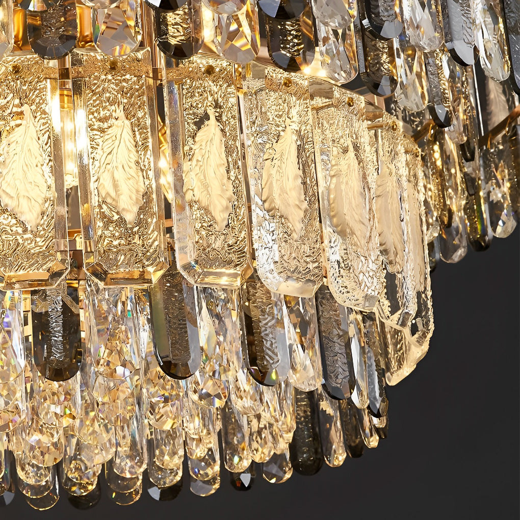 Postmodern Round Crystal Strip Chandelier — Electroplated Hardware, E14, Three-Step Dimming (3000K / 4500K / 6000K)