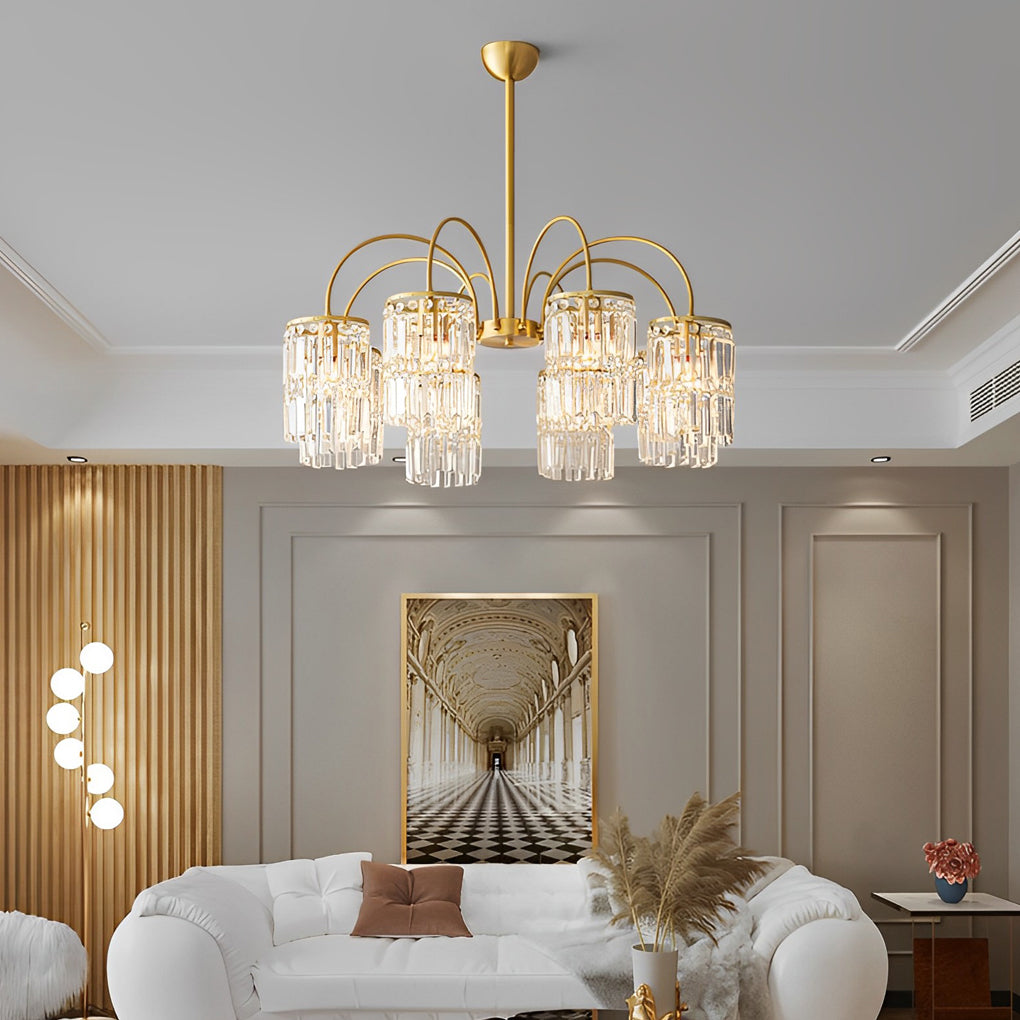 Postmodern Crystal Chandelier — Copper Arms, K9 Crystal Shade, 4 to 10-Light, E27