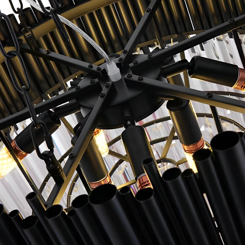 Circular Crystal Chandelier — Black Metal, Postmodern, LED 3000K, 24" or 31"