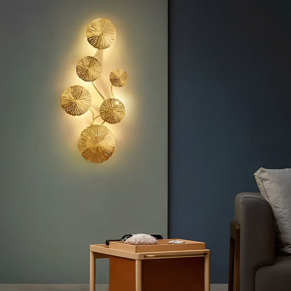 Lotus Leaf Diffused Wall Sconce — Stainless Steel, Gold, 3000K Warm White, 4- to 8-Light