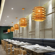 16" Round Bamboo Ring Pendant Light — Farmhouse, Hardwired, E26/E27, 16W–20W