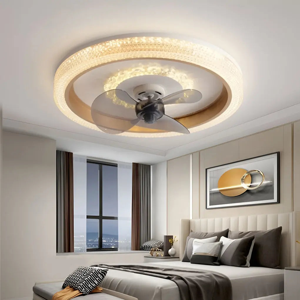 Modern Ceiling Fan Light with Round Design, 360° Rotatable Feature, and Stepless Dimming LED Luxe