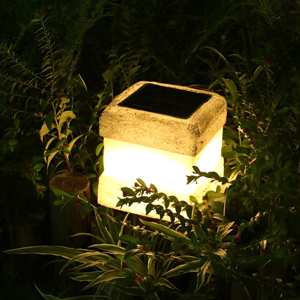 Square Solar LED Garden Lamp — Resin, IP44 Weatherproof, Warm White 3000K