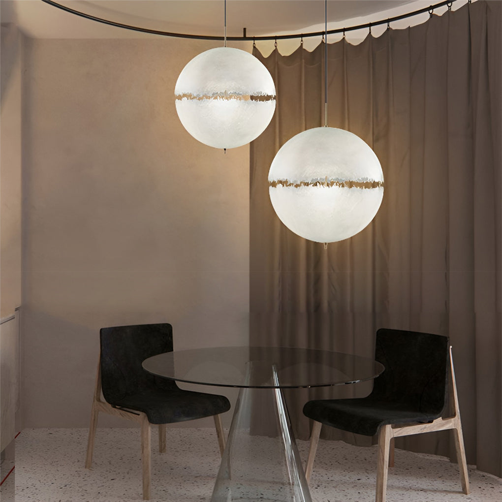 Moon-Shaped Pendant Chandelier — Iron & Resin, White LED, E27, Modern Minimalist, 12"–24" Available