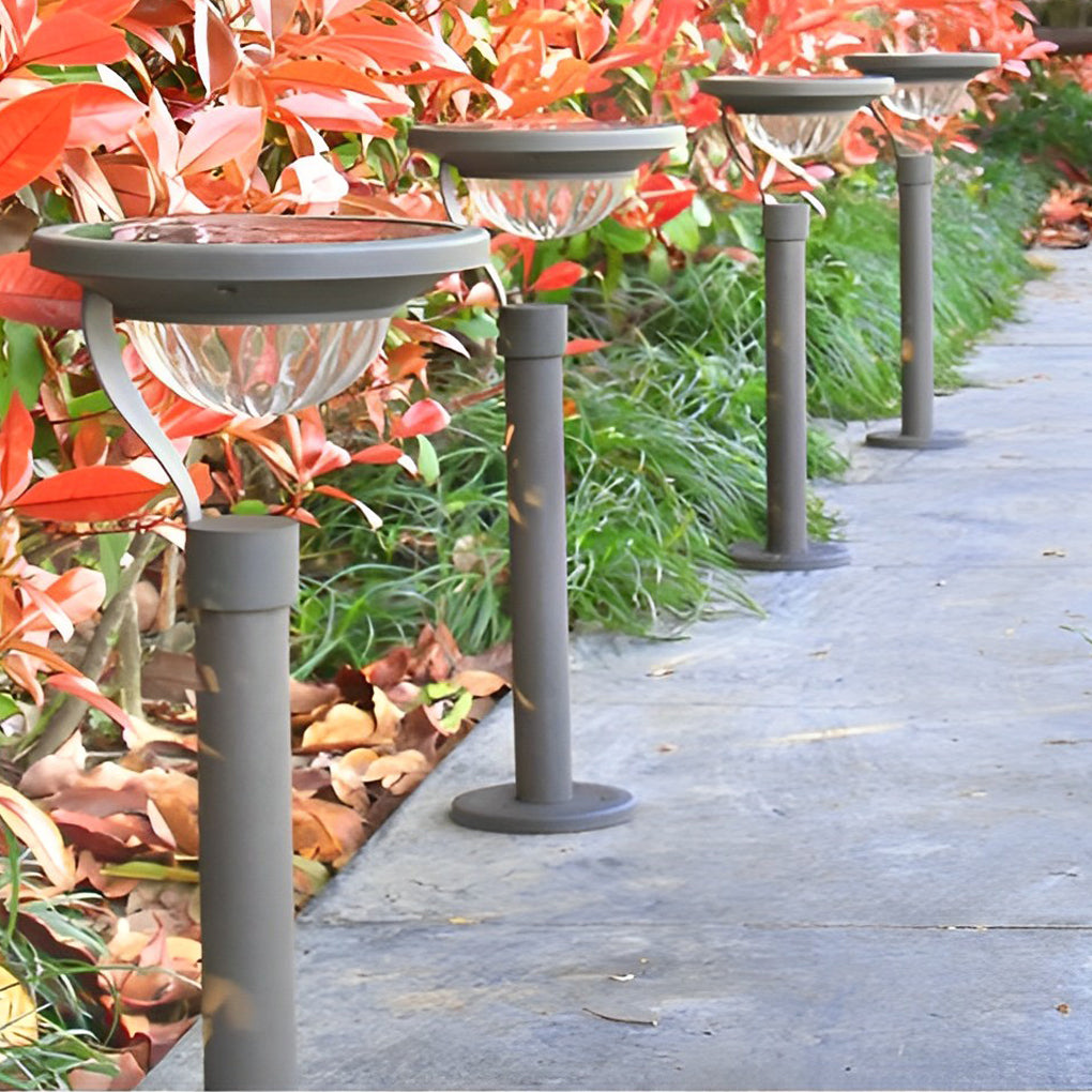 Half-Sphere Solar Bollard Light — Aluminum, LED 3000K Warm White, IP44, 6" × 22"