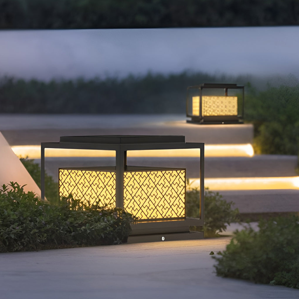 Modern Square Solar Outdoor Pillar Light — Stainless Steel, IP65, 3000K Warm White, E27