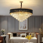 Postmodern Round Oval Crystal Chandelier — Black and Gold Iron, E14, Three-Step Dimming (3000K/4500K/6000K)