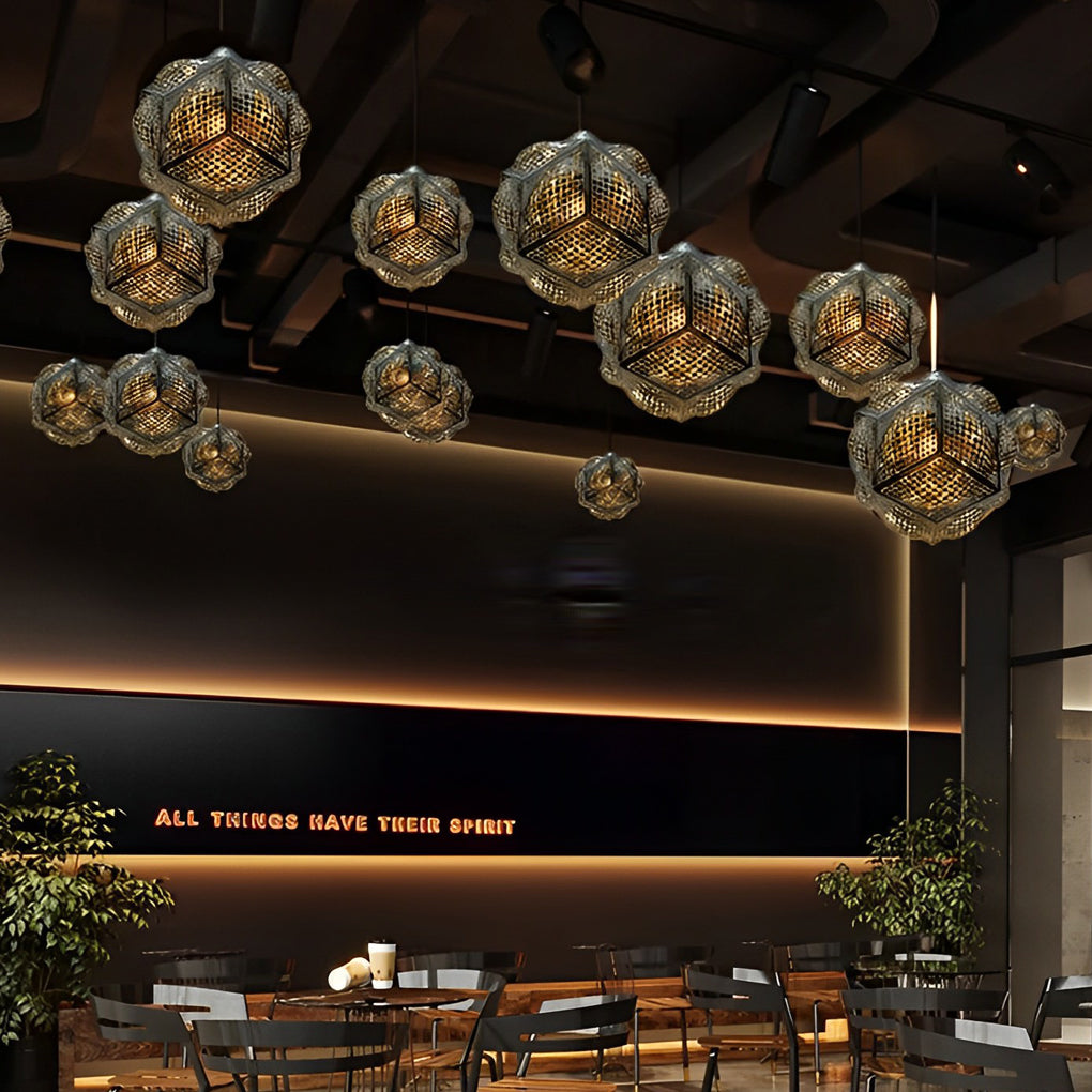 Postmodern Irregular Ball Chandelier — Stainless Steel, 3D Sculptural, Chrome or Gold, 12" or 17"