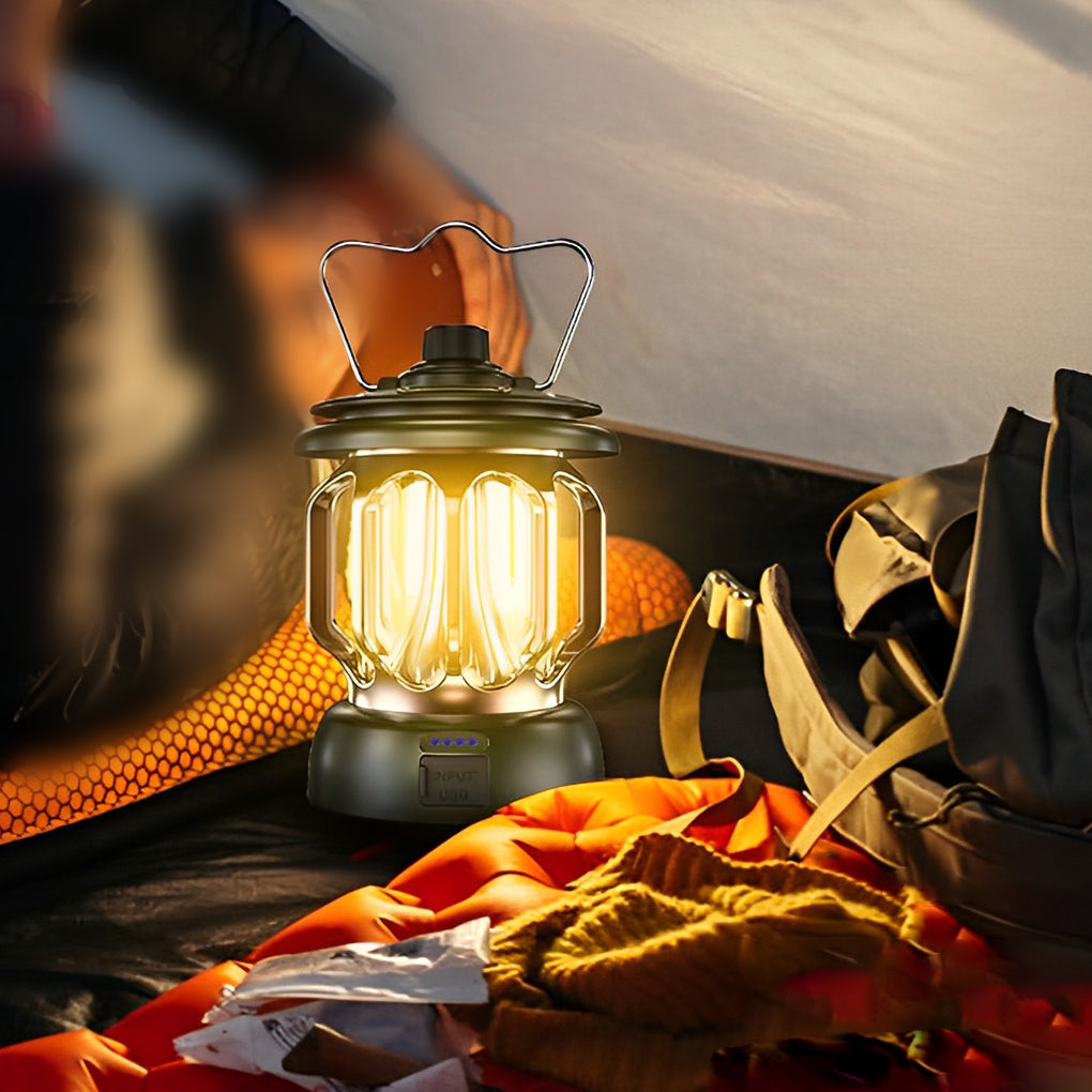 Retro Portable Outdoor Camping Lantern — ABS and Iron, Rechargeable LED, Type-C, 4W 150lm, 6"
