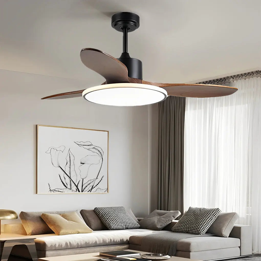 Nordic Ceiling Fan Light with Remote Control - Wood Mute Design and 3-Step Dimming LED Luxe