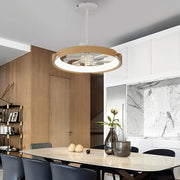 Modern Bladeless Ceiling Fans with Round Wood Design, LED Lighting, and 3-Step Dimming App Control Luxe