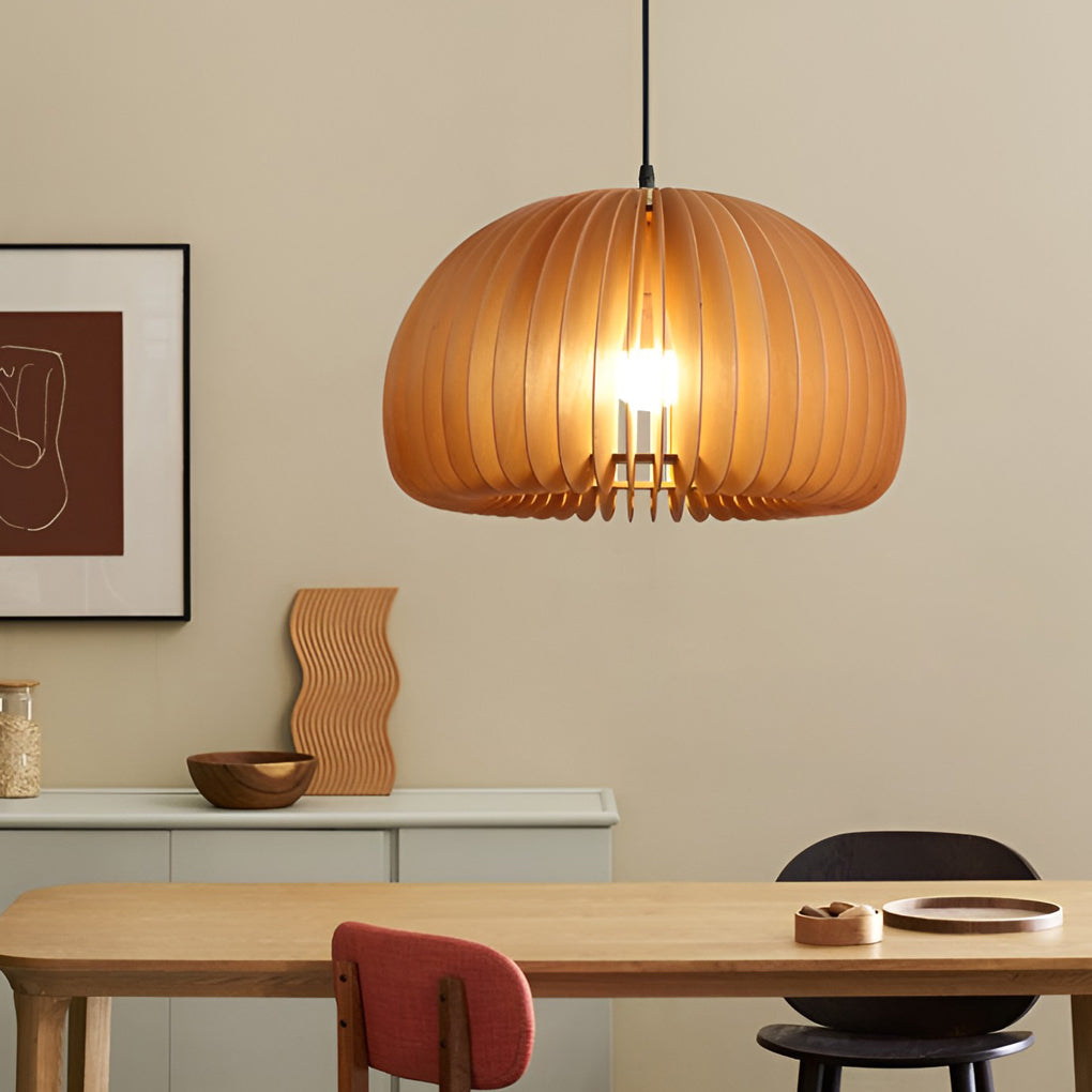 Pumpkin-Shape Pendant Light — Basswood and Copper, Retro, E27, 7" to 20" Diameter