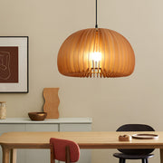 Pumpkin-Shape Pendant Light — Basswood and Copper, Retro, E27, 7" to 20" Diameter