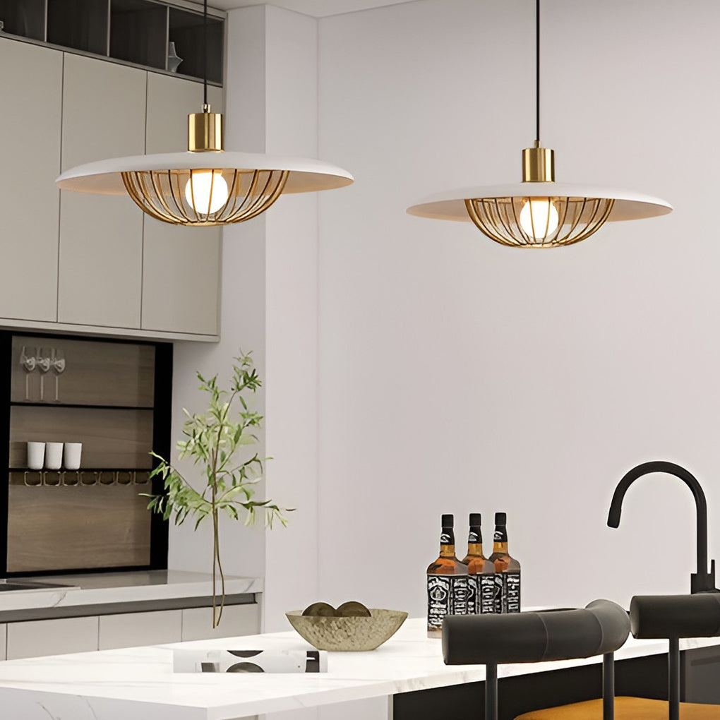 Circular Modern Pendant Light — Electroplated Iron, Three-Step Dimming, E27, Black or White, 14" or 18"