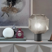 Modern Table Lamp with 1-Light Cylinder and Cubo Smoke Glass Orb Luxe