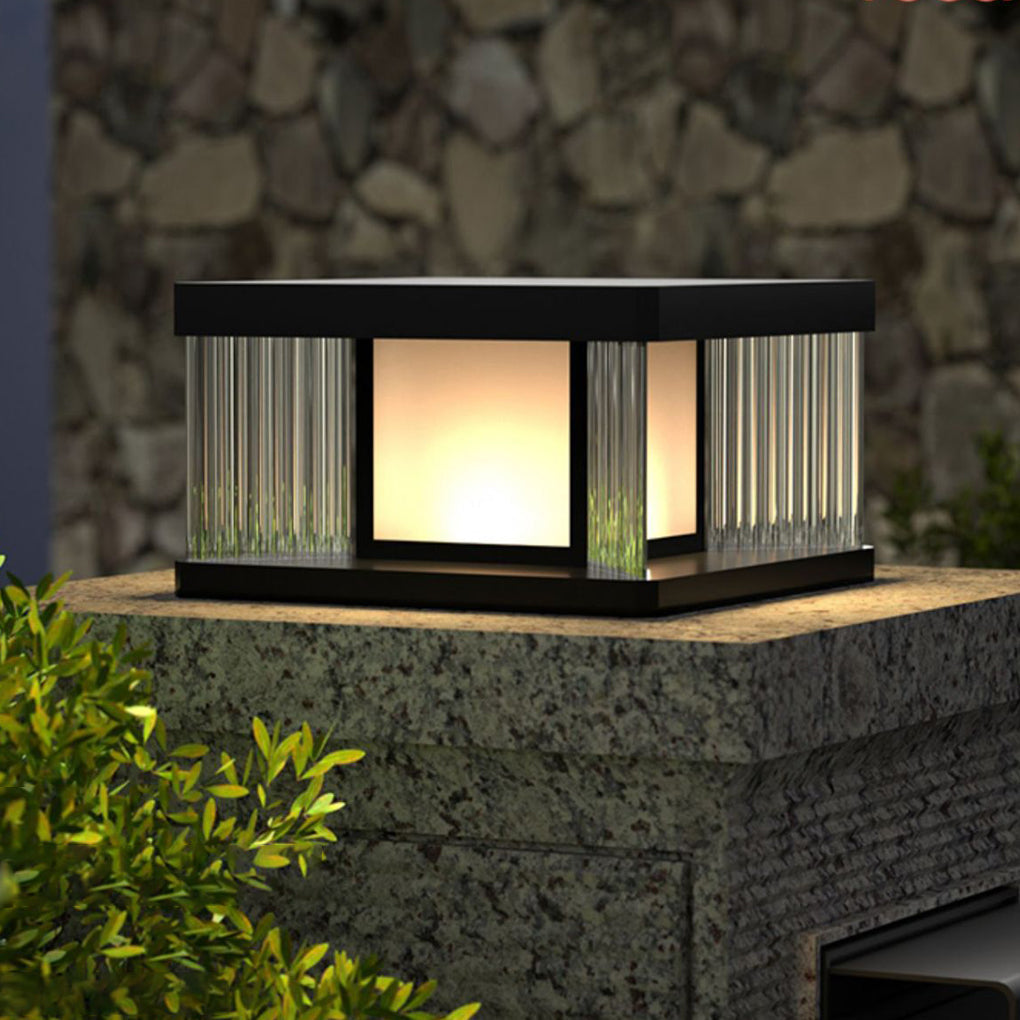 Modern Black Solar Fence Post Light — Stainless Steel, Glass & Acrylic, LED 3000K, IP65 Weatherproof