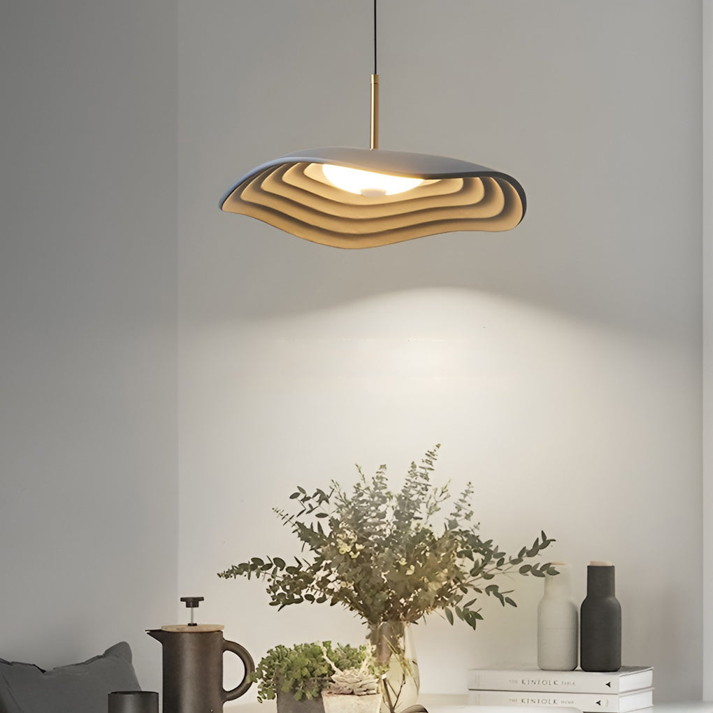 Round Geometric Pendant Chandelier — Resin, 12W LED, 15.7" Diameter, Black or Gray