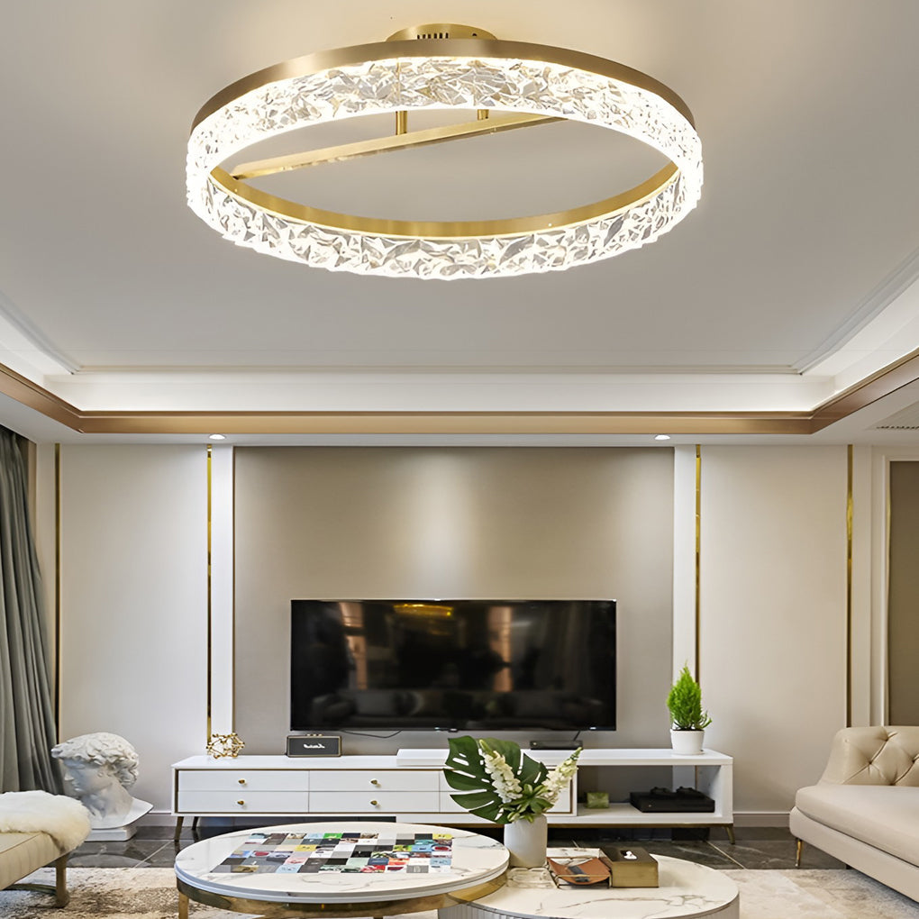 Minimalist Round LED Semi-Flush Mount — Copper, Gold Finish, 60W, 3000K/4500K/6000K, 20" Diameter