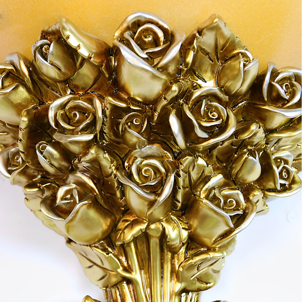 Resin Roses Bouquet Wall Sconce — Glass Shade, Gold or White, E27, 3000K, 12.2" × 12.6"