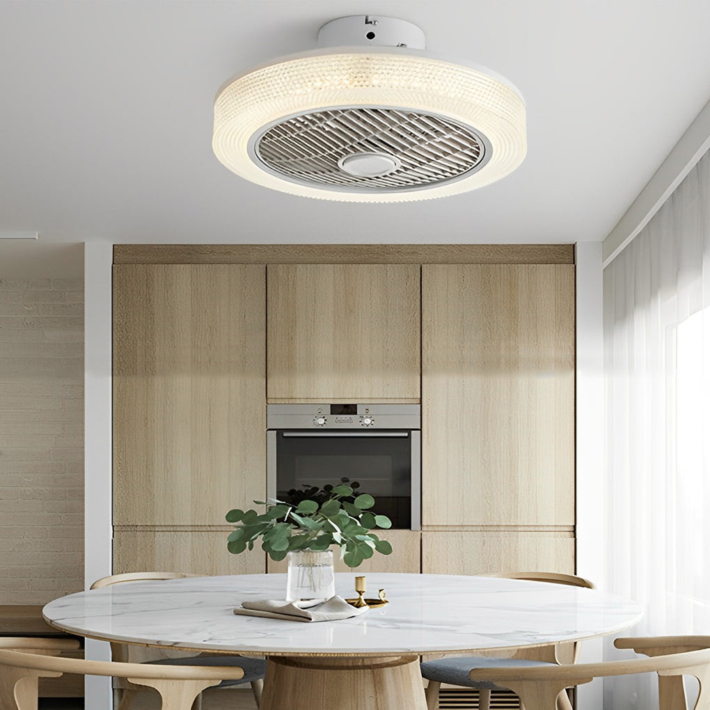 Modern Bladeless Ceiling Fan Light with Round Dimmable LED and Quiet Warm Air